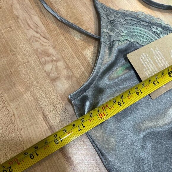 VERO MODA Lace Trim Satin Slipdress Silver L NWT - Picture 10 of 11